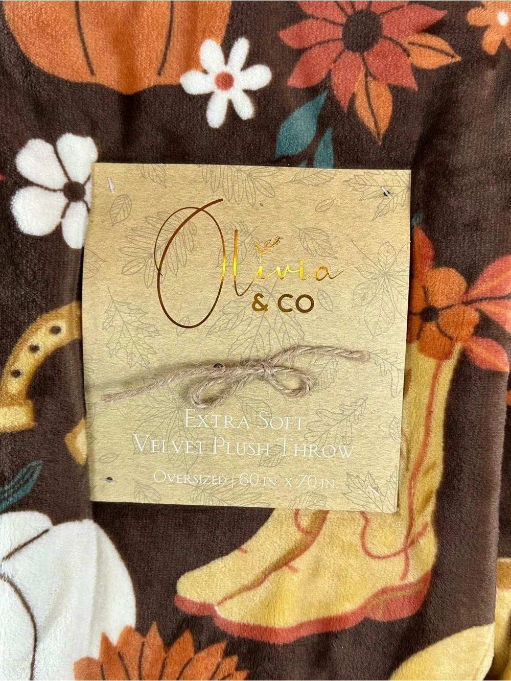 NWT olivia & co velvet Plush Throw Blanket western cottage fall boho autumn